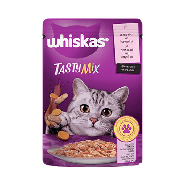 Whiskas Pouch TastyMix Sos İçinde Somonlu ve Havuçlu Yetişkin Kedi Konservesi 85gr-altan-mama